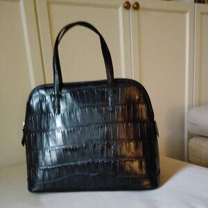 Leather Croc-Embossed Structured Dome-Top Handbag EUC